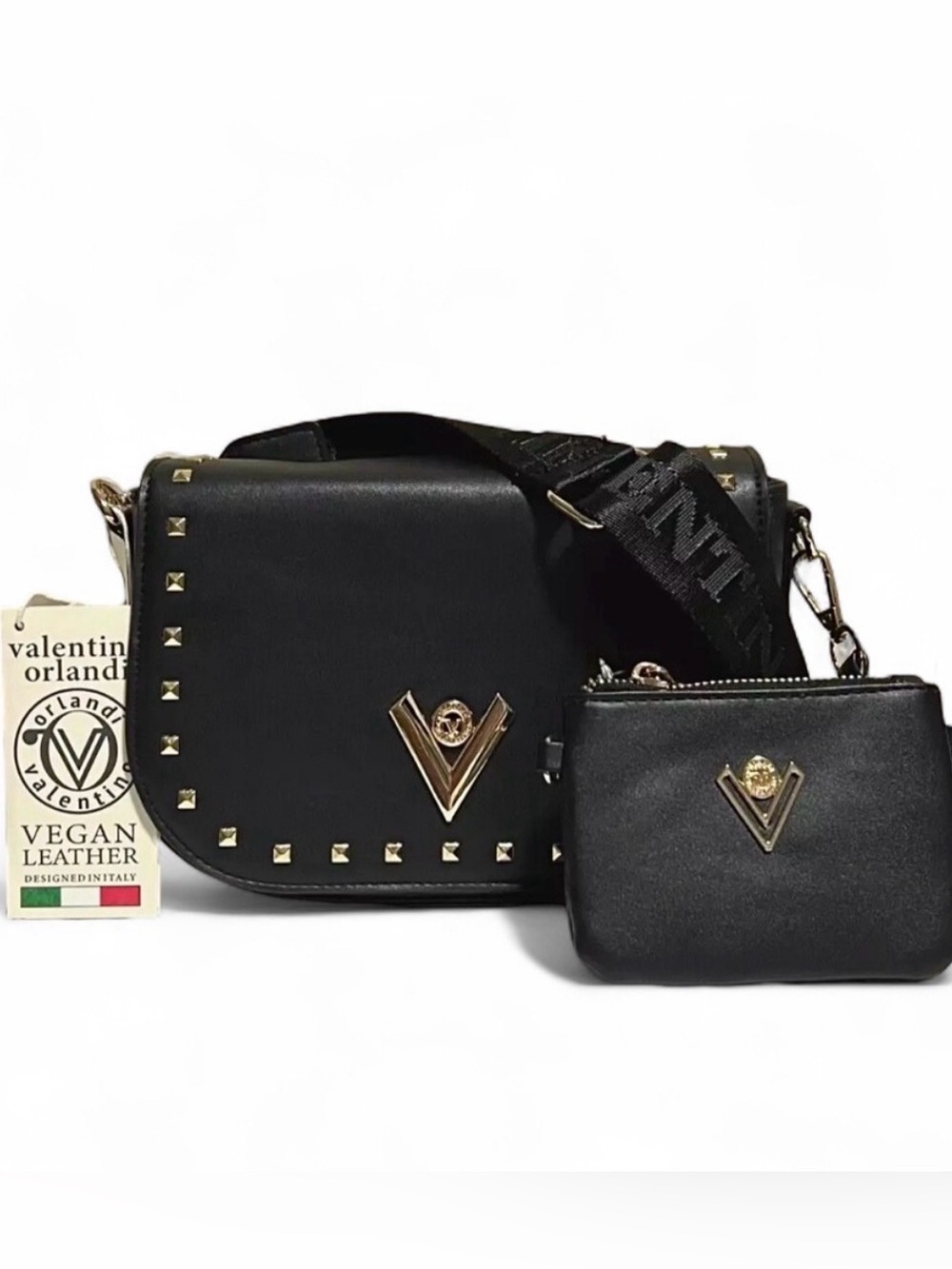 Valentino Orlandi NWT Black Leather Crossbody Bag with Coin Pouch